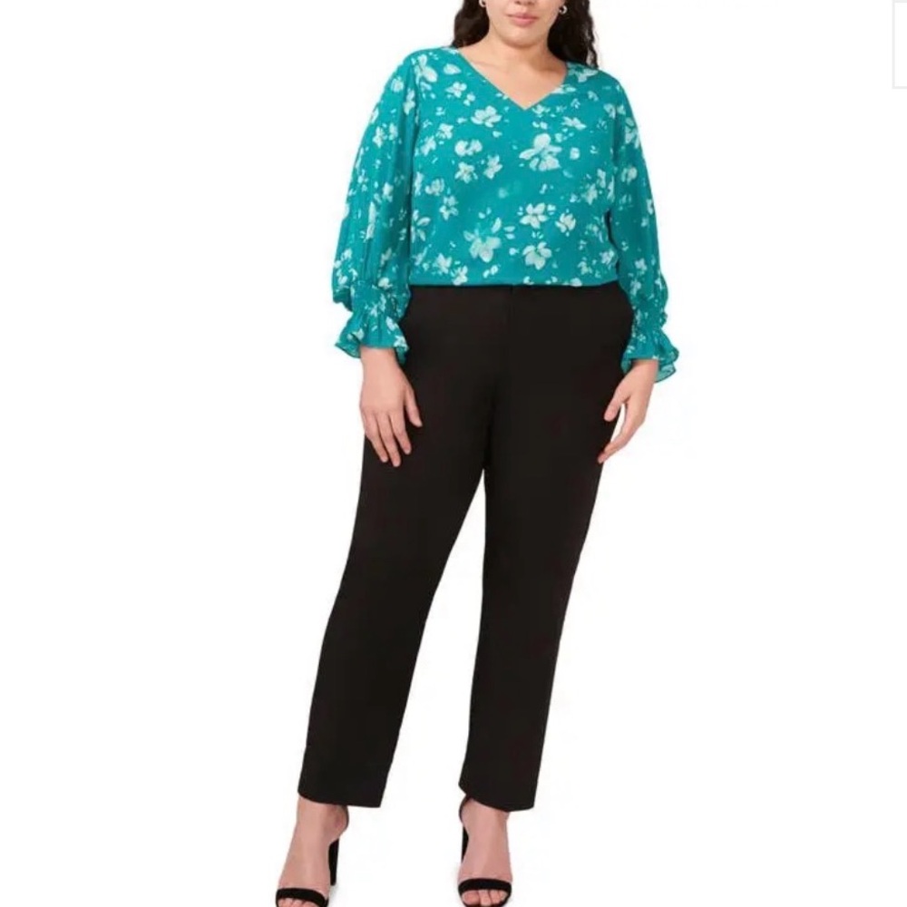Halogen, floral print ruffle cuff top-worn once
